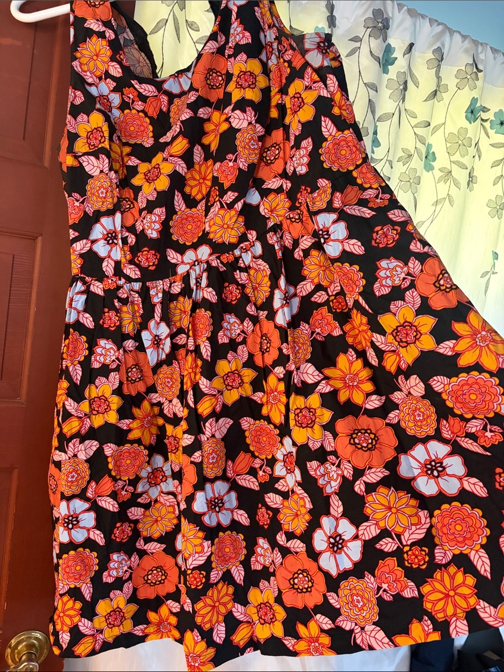 Floral Print A-Line Skirt in Black and Orange